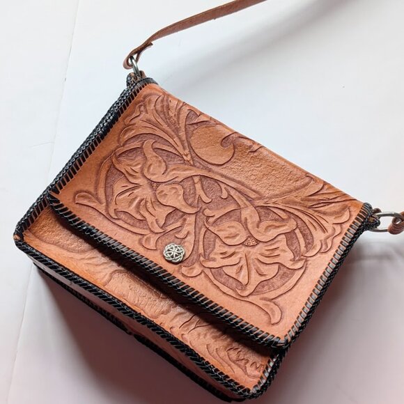 Vintage Hand Tooled Leather Purse Crossbody Shoulder Bag W/ Lily Flower & Fairy - Picture 4 of 14
